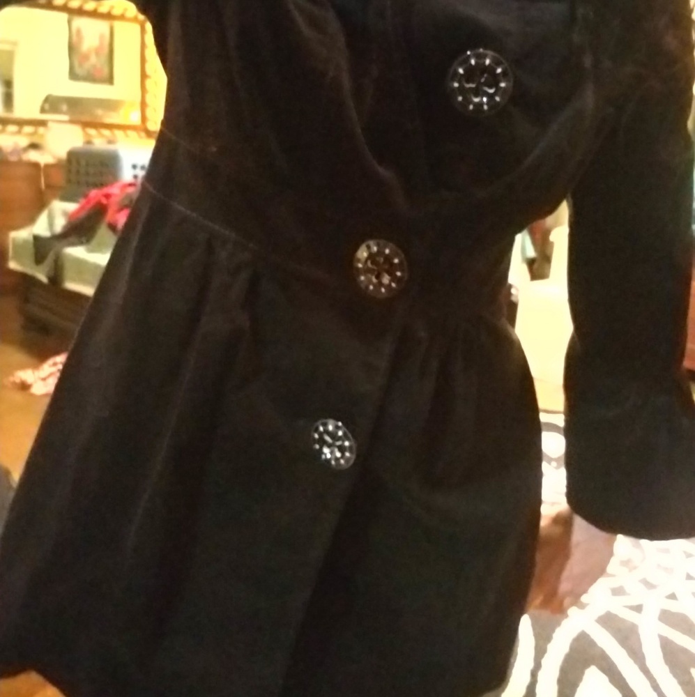 Velvet Trench Coat Medium with silky floral lining - Picture 3 of 8